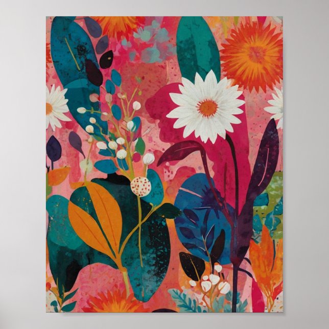 Hermoso poster de arte floral brillante y crilico (Frente)