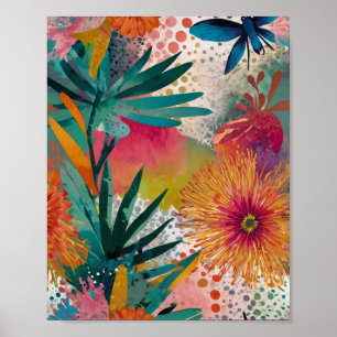 Hermoso poster de arte floral brillante y crilico