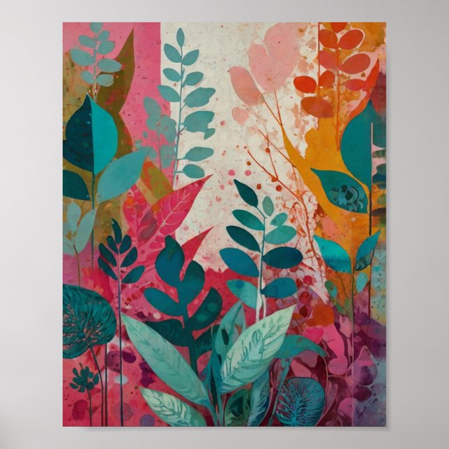 Hermoso poster de arte floral brillante y crilico (Frente)