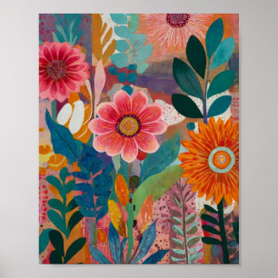 Hermoso poster de arte floral brillante y crilico