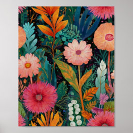 Hermoso poster de arte floral brillante y crilico