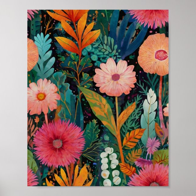 Hermoso poster de arte floral brillante y crilico (Frente)