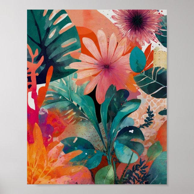 Hermoso poster de arte floral brillante y crilico (Frente)