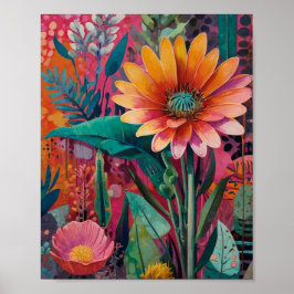 Hermoso poster de arte floral brillante y crilico