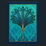 Hermoso Poster de fans del Peacock Art Deco.<br><div class="desc">Yo mismo creé este hermoso fanático del pavo real Art Deco. Estoy enamorado de los colores que mezclé para el fondo. Este poster,  con una decoración de estilo Deco y un ventilador de plumas de pavo real de estilo Art Déco,  es sorprendente. Realmente espero que te guste.</div>