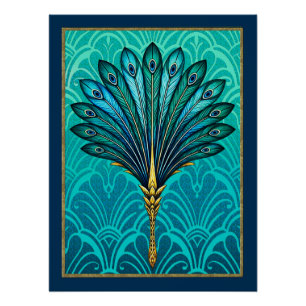 Hermoso Poster de fans del Peacock Art Deco.