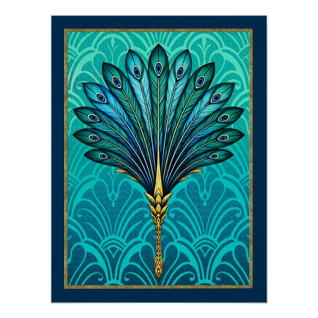 Hermoso Poster de fans del Peacock Art Deco. (Anverso)