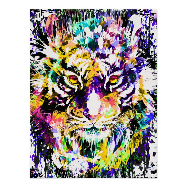 Hermoso Poster de tigre brillante - Tigre colorido (Anverso)