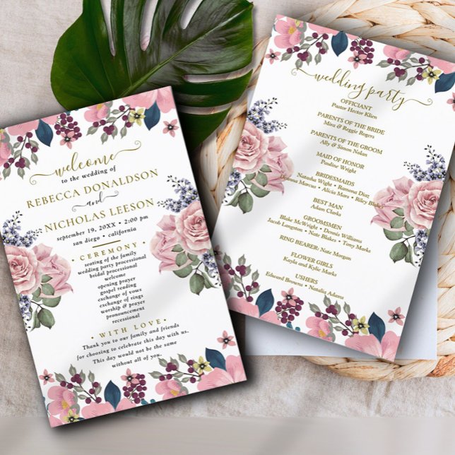 Hermoso Programa de Boda Botánico Elegante y Econó (Subido por el creador)
