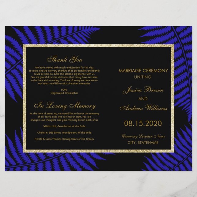 Hermoso Programa de Boda de Hoja de Helecho Azul (Anverso)