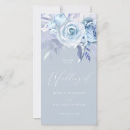 Hermoso programa de bodas con flores azules