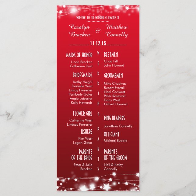 Hermoso programa de Bodas Rojas de Estrellas Lumin (Anverso)