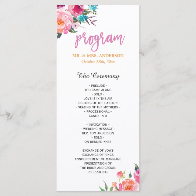 Hermoso programa de casamiento floral moderno (Anverso)