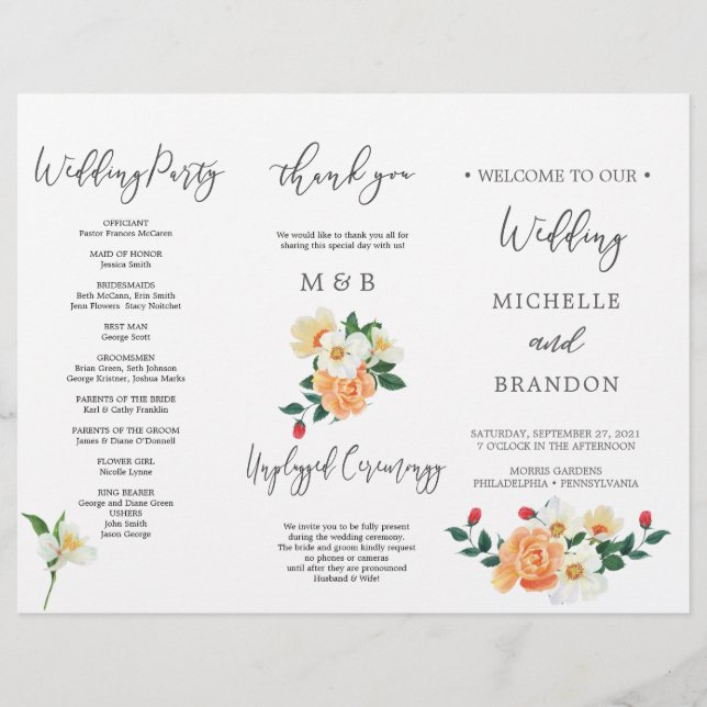 Hermoso programa de matrimonio de flores de Magnol (Frente)