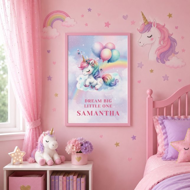 Hermoso regalo de arte de pared de cumpleaños de n (Pretty Unicorn Rainbow Girl Birthday Wall Art Gift)