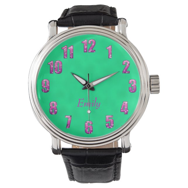 Hermoso reloj con números y nombre florales rosas (Anverso)
