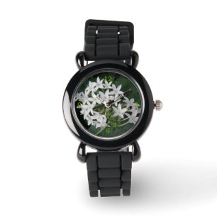 Hermoso reloj de flores tropicales blancas con núm