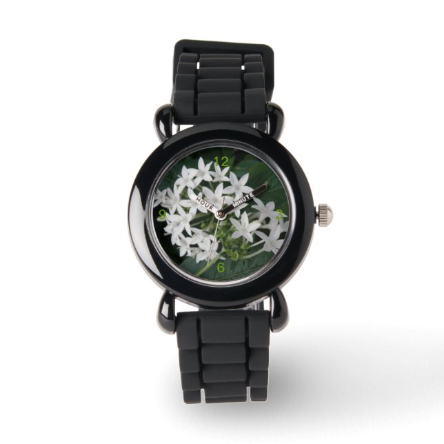 Hermoso reloj de flores tropicales blancas con núm (Anverso)