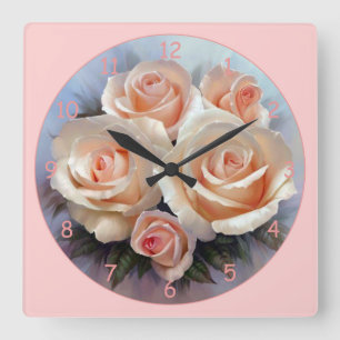 Hermoso reloj de pared cuadrado de rosas rosas ros