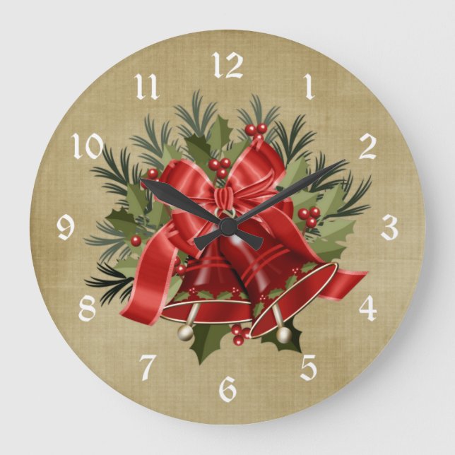 Hermoso reloj de pared de campanas rojas de Navida (Anverso)