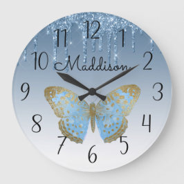 Hermoso reloj grande de mariposa azul personalizad
