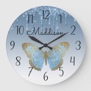 Hermoso reloj grande de mariposa azul personalizad