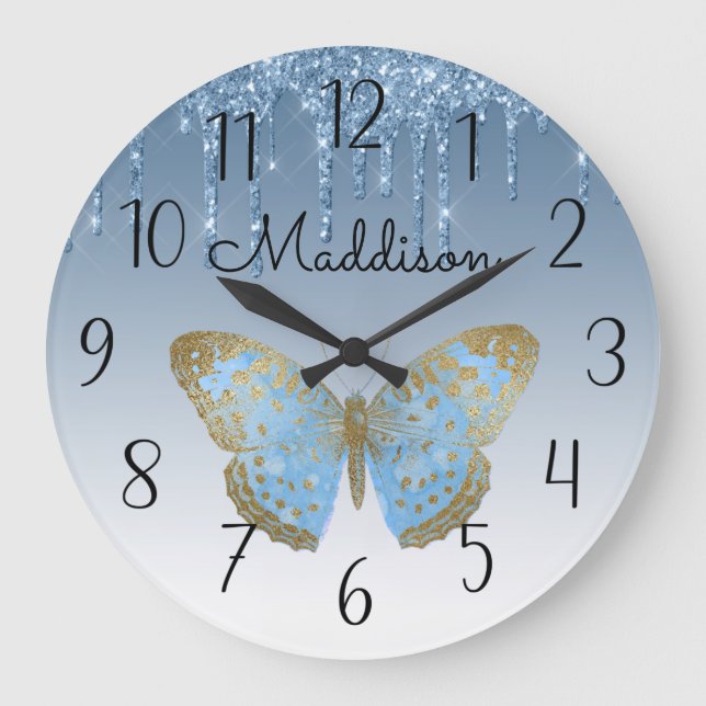 Hermoso reloj grande de mariposa azul personalizad (Anverso)