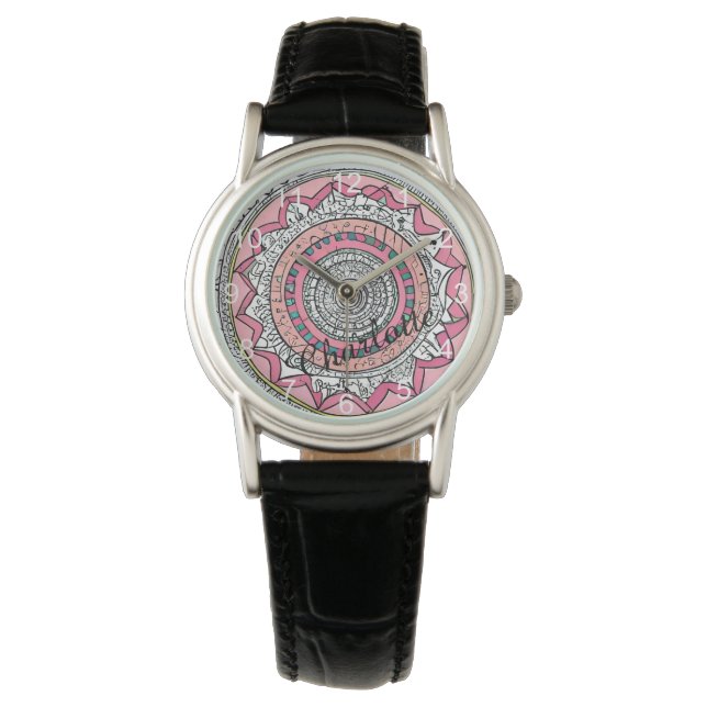 Hermoso reloj rosa de Mandala (Anverso)