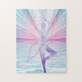Hermoso rompecabezas de yoga rosa y azul Vrikshasa