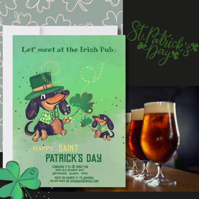 Hermoso ST. Invitación de Patrick's Day Dachshunds (Cute ST. Patrick's Day Dachshunds Invitation )