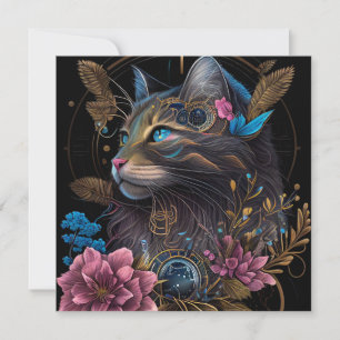 Hermoso steampunk Maine Coon con flores arte de IA