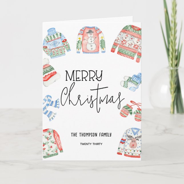 Hermoso suéter feo Feliz Navidad Tarjeta de saluta (Anverso)