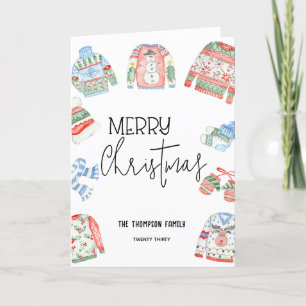 Hermoso suéter feo Feliz Navidad Tarjeta de saluta
