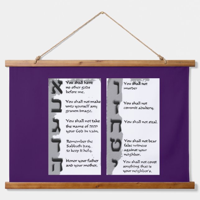 Hermoso Tapiz de los Diez Mandamientos Hebreos (Anverso )