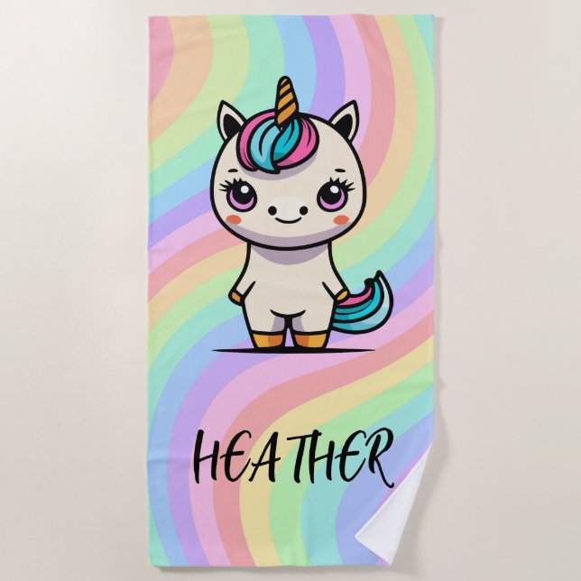 ¡HERMOSO! 🦄 Toalla de playa de unicornio personal (Anverso)