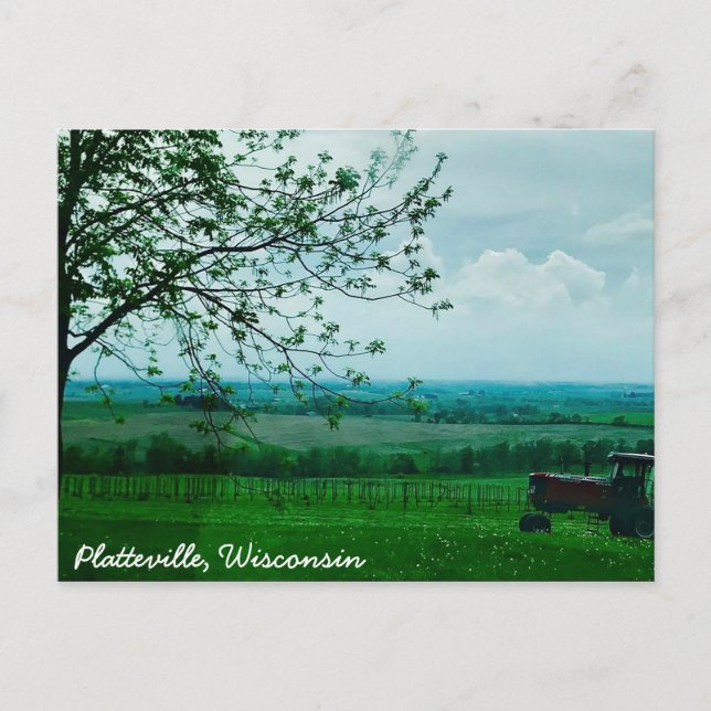 Hermoso Tractor Platteville, postal de Wisconsin (Anverso)