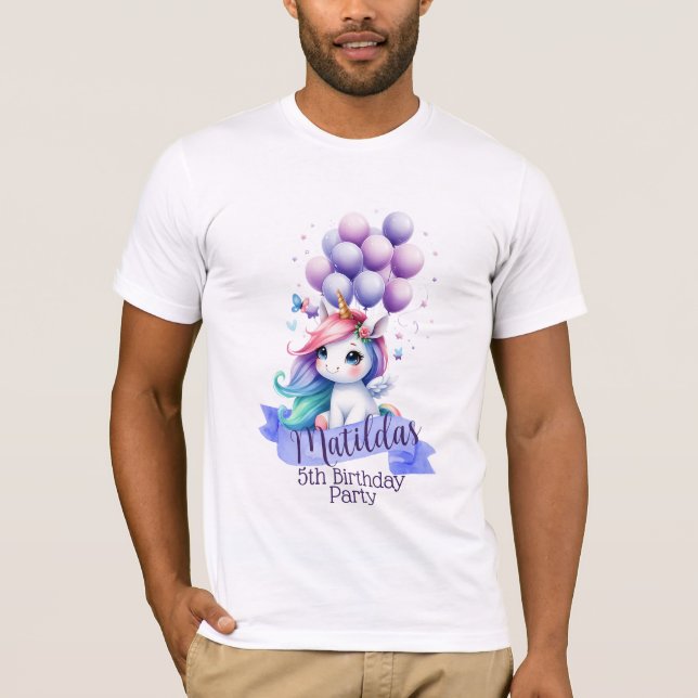 Hermoso unicornio con globos con camiseta (Anverso)