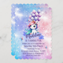 Hermoso unicornio con invitaciones temáticas de gl