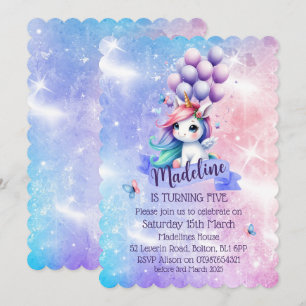 Hermoso unicornio con invitaciones temáticas de gl