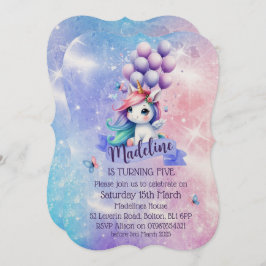 Hermoso unicornio con invitaciones temáticas de gl