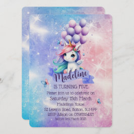 Hermoso unicornio con invitaciones temáticas de gl