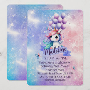 Hermoso unicornio con invitaciones temáticas de gl