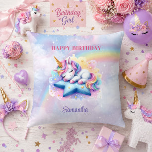 Hermoso Unicornio Rosa Púrpura Almohada Cumpleaños