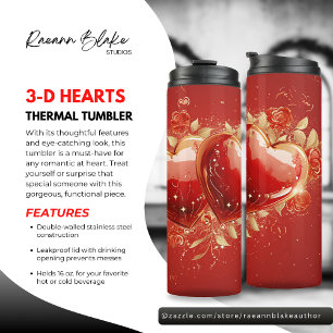 Hermoso vaso térmico de corazones con relieve en 3