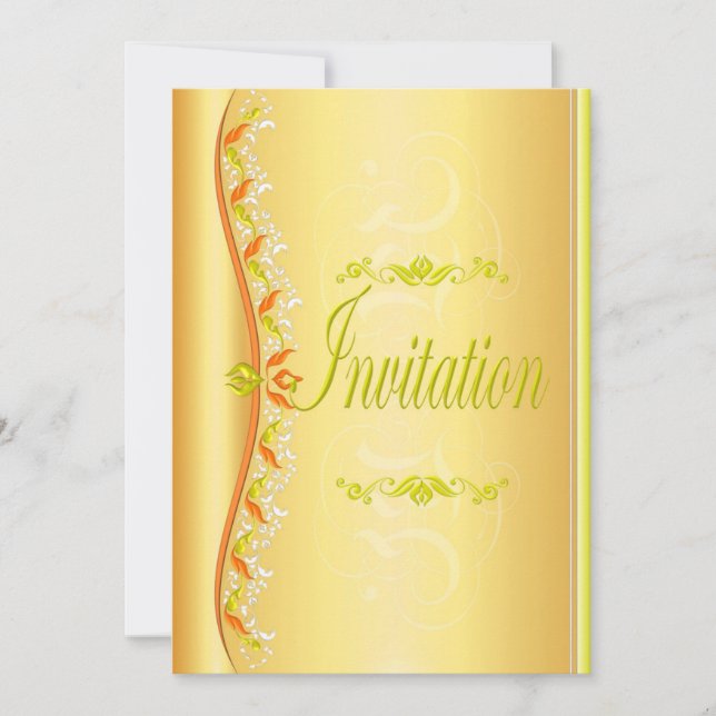 Hermoso verde y naranja en oro Invitación (Anverso)