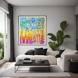 Hermoso y colorido árbol aspen lienzo 24x24"