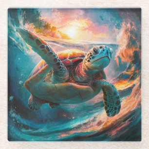 Hermoso y Colorido Posavasos de Vidrio de Tortuga