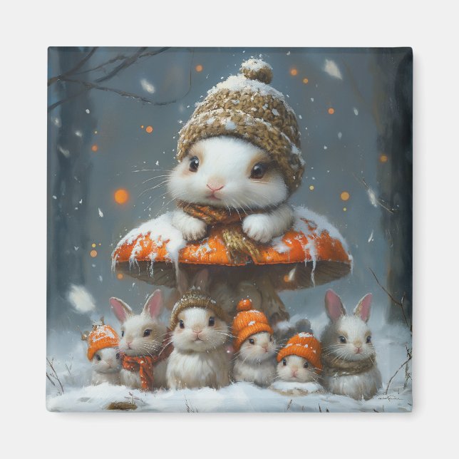 Hermosos conejitos de invierno con imán de higadur (Frente)