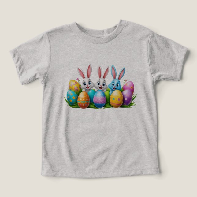 Hermosos conejitos de Pascua con huevos coloridos  (Diseño delantero )
