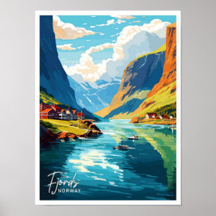 Hermosos fiordos ilustracion de viajes de arte de 
